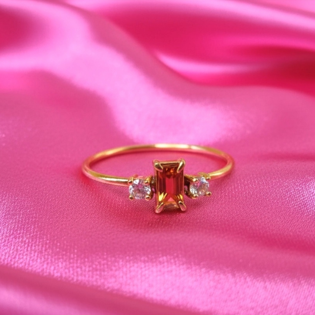 New 18k Vintage Style Gold-Plated Vintage Style Ring With Amber Stone